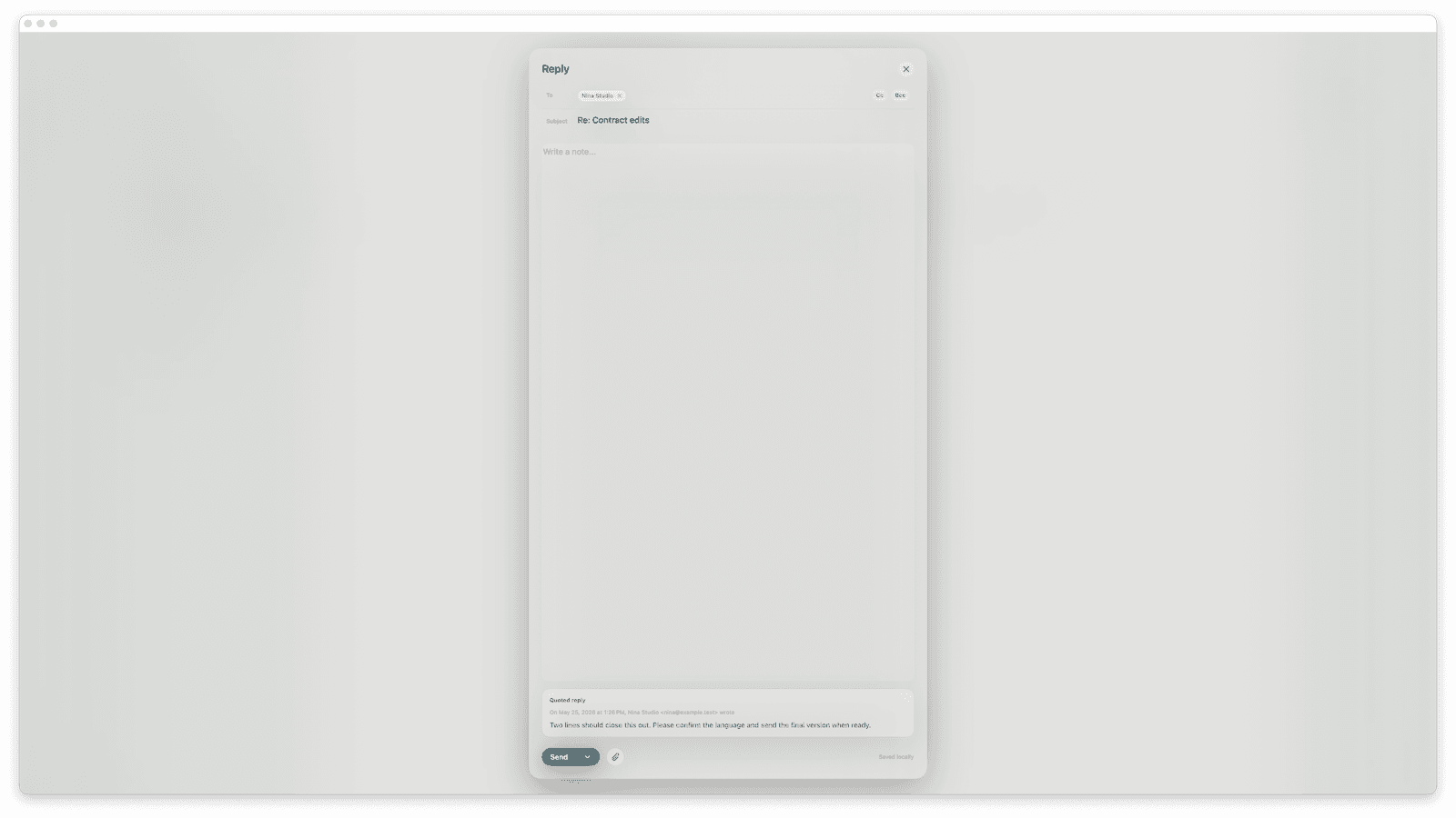 cmd mail reply composer with calendar context presented alongside it